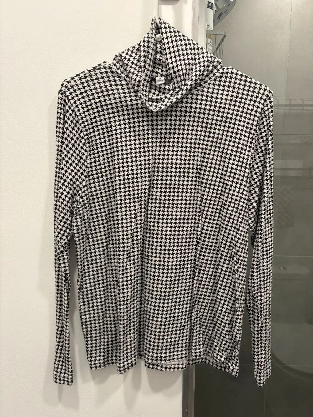 J. Crew Tissue Turtleneck Cotton Black & White Houndstooth Top - NEVER WORN